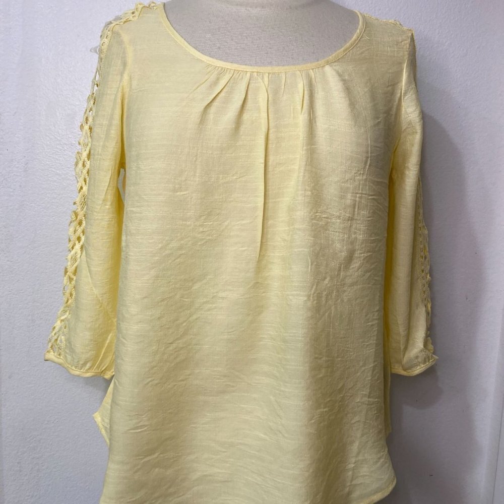 Unique Spectrum yellow Boho open lace sleeve top New Peasant Coastal Cottagecore